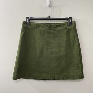 J Crew Size 8 Skirt Mini Corduroy Army Green Back Zip Academia Preppy NWT